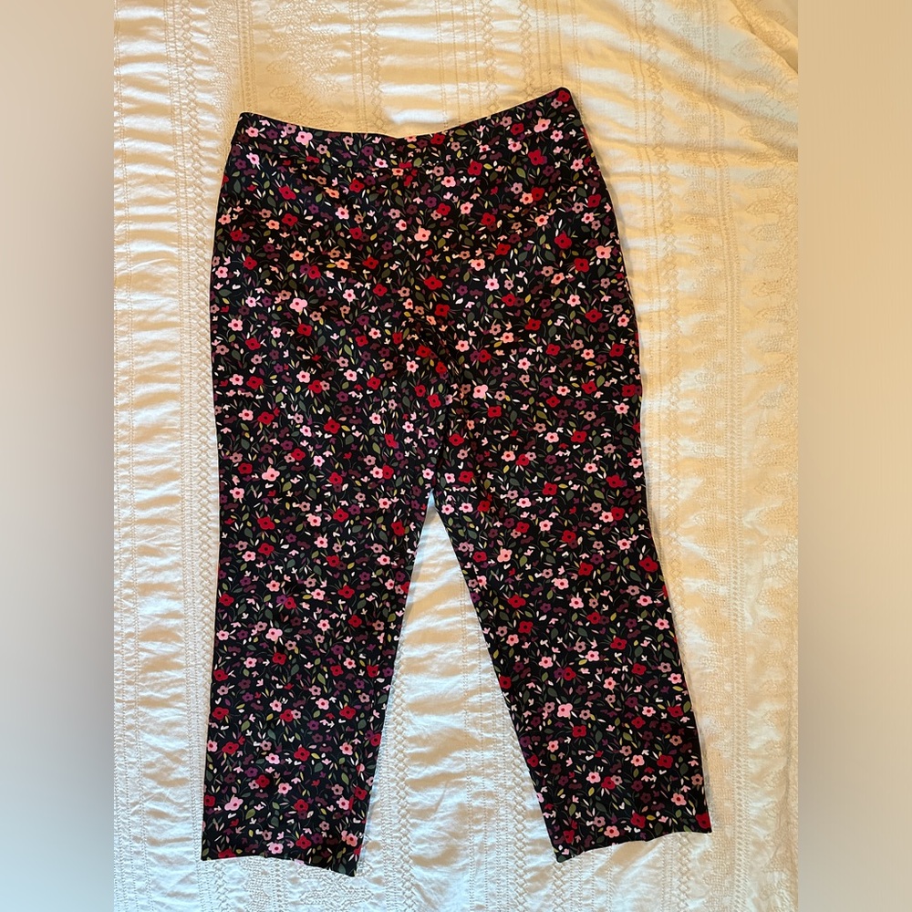 Kate Spade Black Boho Floral Cigarette Pant